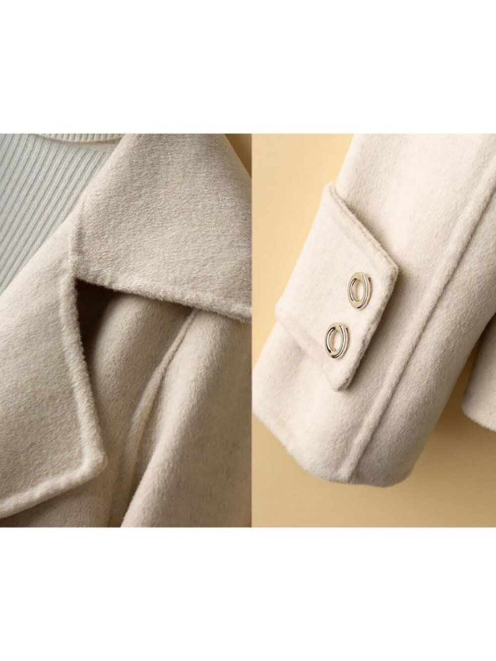 Chic Women's Short Wool Pea Coat with Notched Lapel, Cropped Design & Pockets - Picture 2 of 4